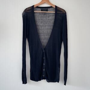 Rag & Bone New York Black Knit Linen Fitted Deep V Cardigan Sz S Minimal Goth